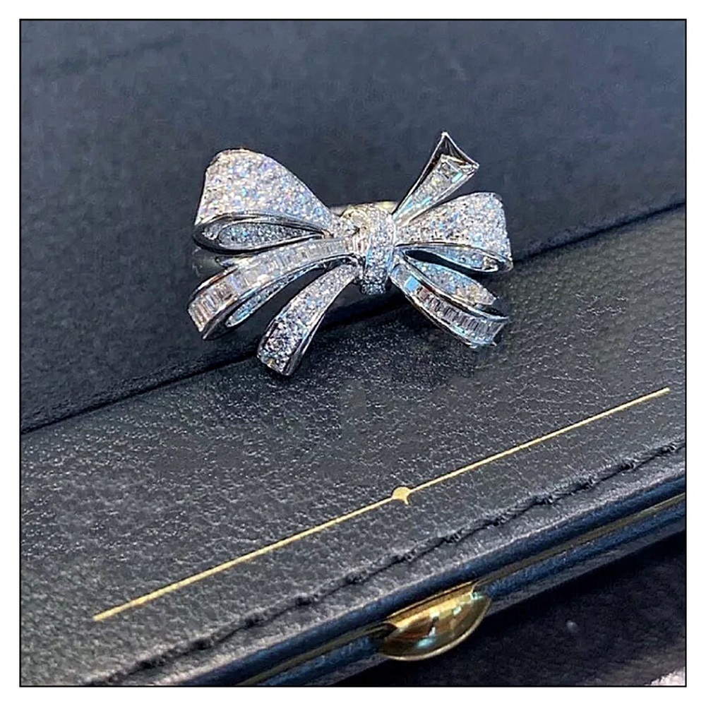 NEW Silver 925 Tied Bow Knot Inlaid CZ Ring - Picture 6 of 6